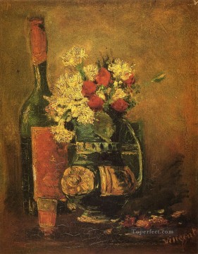 印象派の花 Painting - カーネーションとボトルが入った花瓶 フィンセント・ファン・ゴッホ 印象派の花